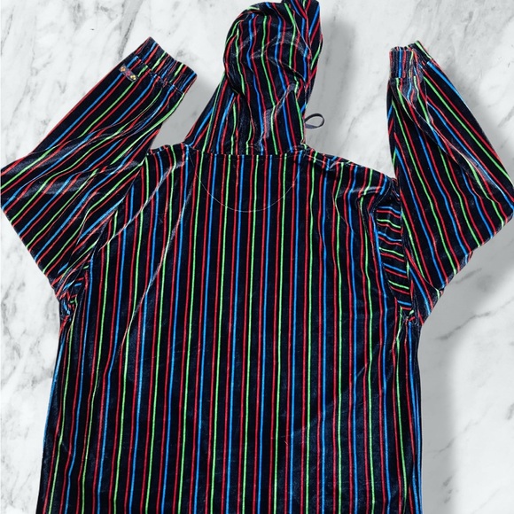 GODBODY Velour Striped Black Red Green Blue Striped Full Zip Hoodie Oversize XXL - Picture 3 of 8
